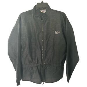 Vintage Reebok Women’s Black Windbreaker Cinch-Waist Jacket